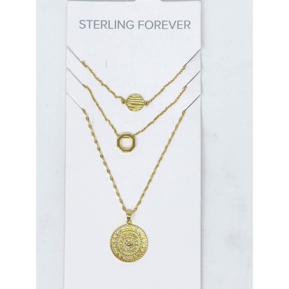 NEW Sterling Forever 14K Gold Plated Mixed Pendant Layered Multi-Strand Necklace